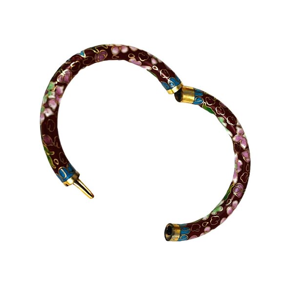 Chinese Export Vintage Cloisonné Red Floral Bracelet With Gold-Tone Accents - Picture 3 of 6